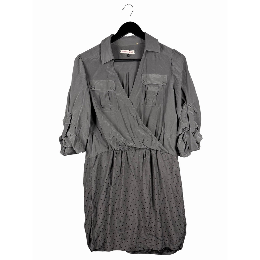 Rebecca Taylor Femme Military 100% Silk Gray Shirtdress, Sz 2